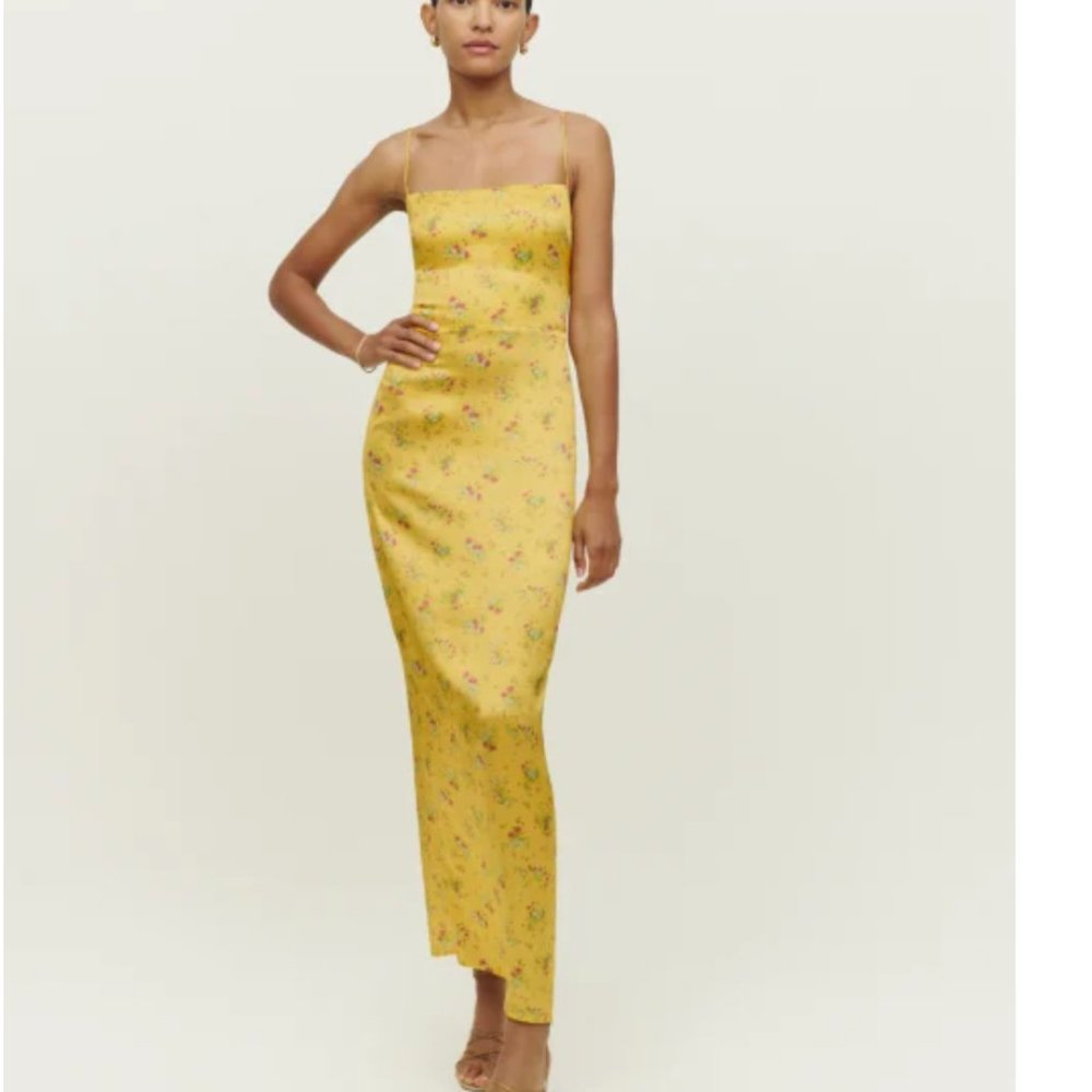 Gorgeous Reformation Yellow Silk Frankie Dress